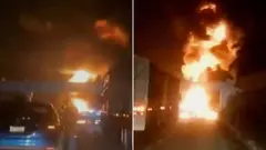 Pipa cargada con combustible se incendia en a...